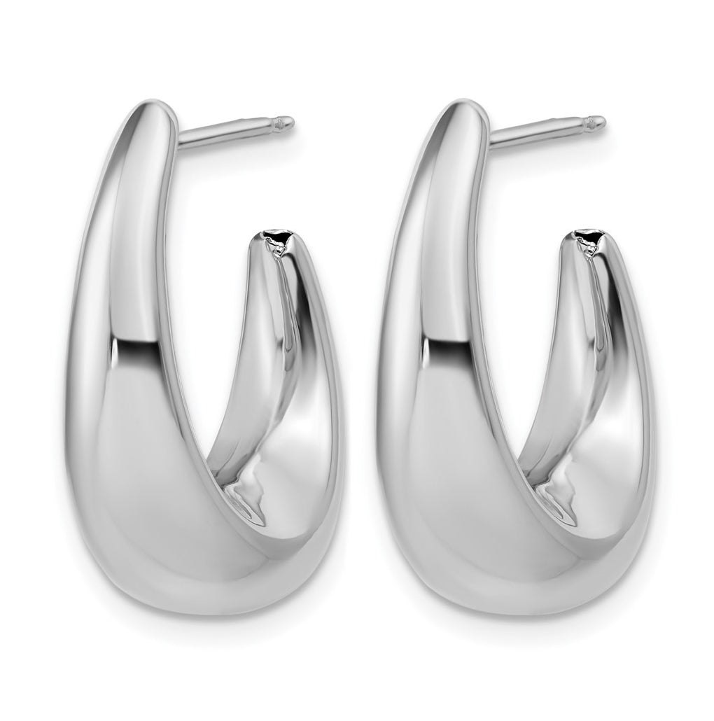 14k Yellow Gold w/Wht Rhodium Plating Polished Hollow J-Hoop Post Earrings