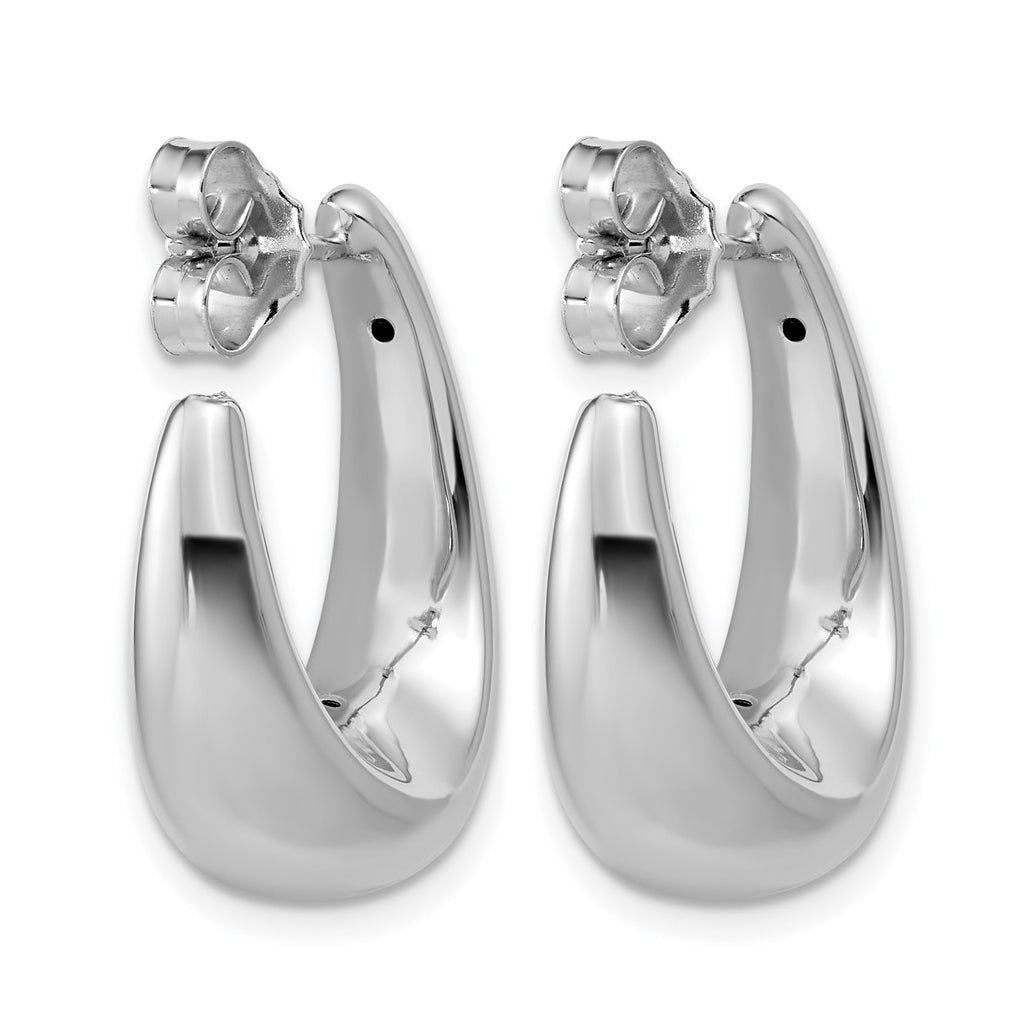 14k Yellow Gold w/Wht Rhodium Plating Polished Hollow J-Hoop Post Earrings