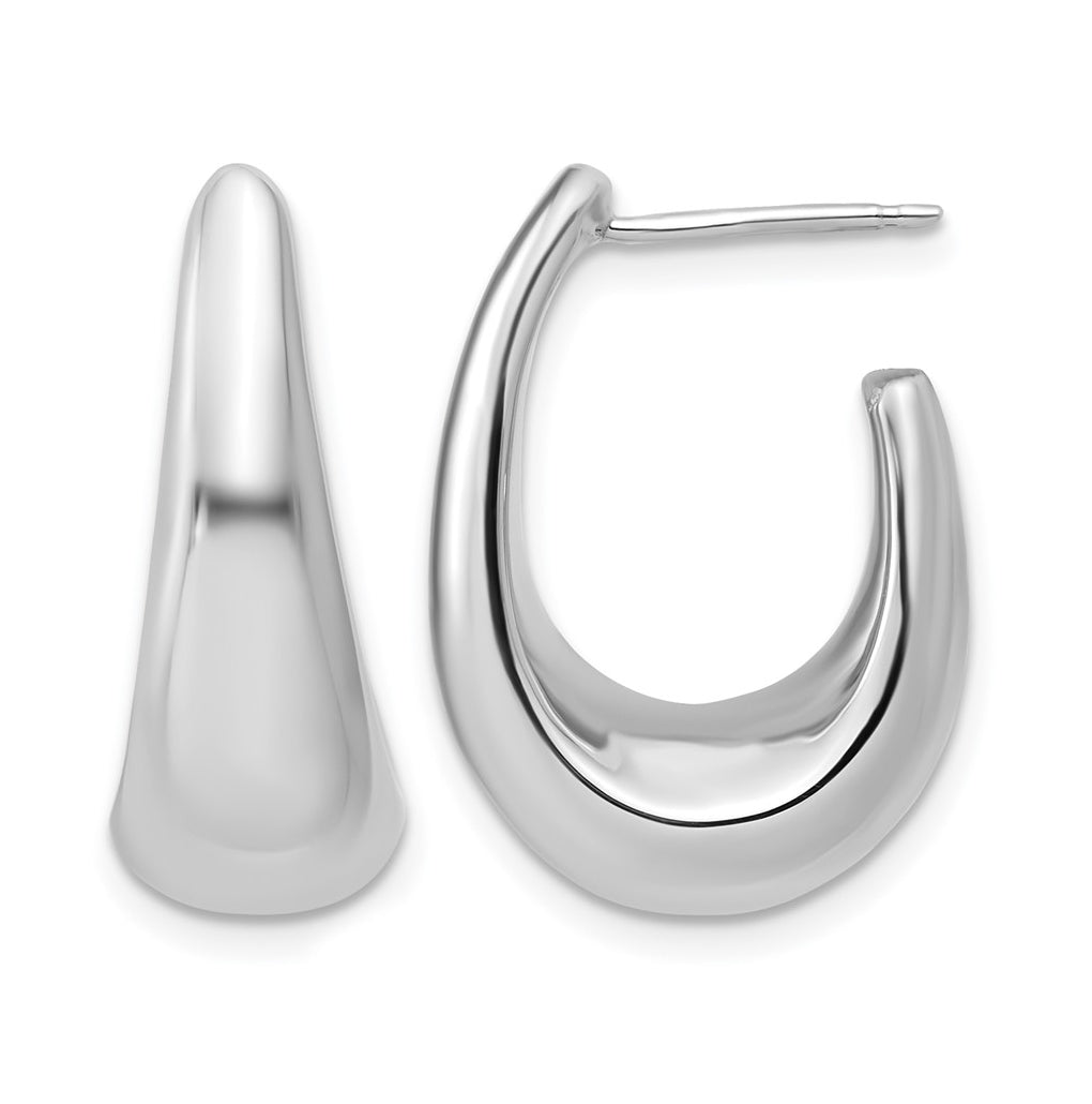 14k Yellow Gold w/Wht Rhodium Plating Polished Hollow J-Hoop Post Earrings
