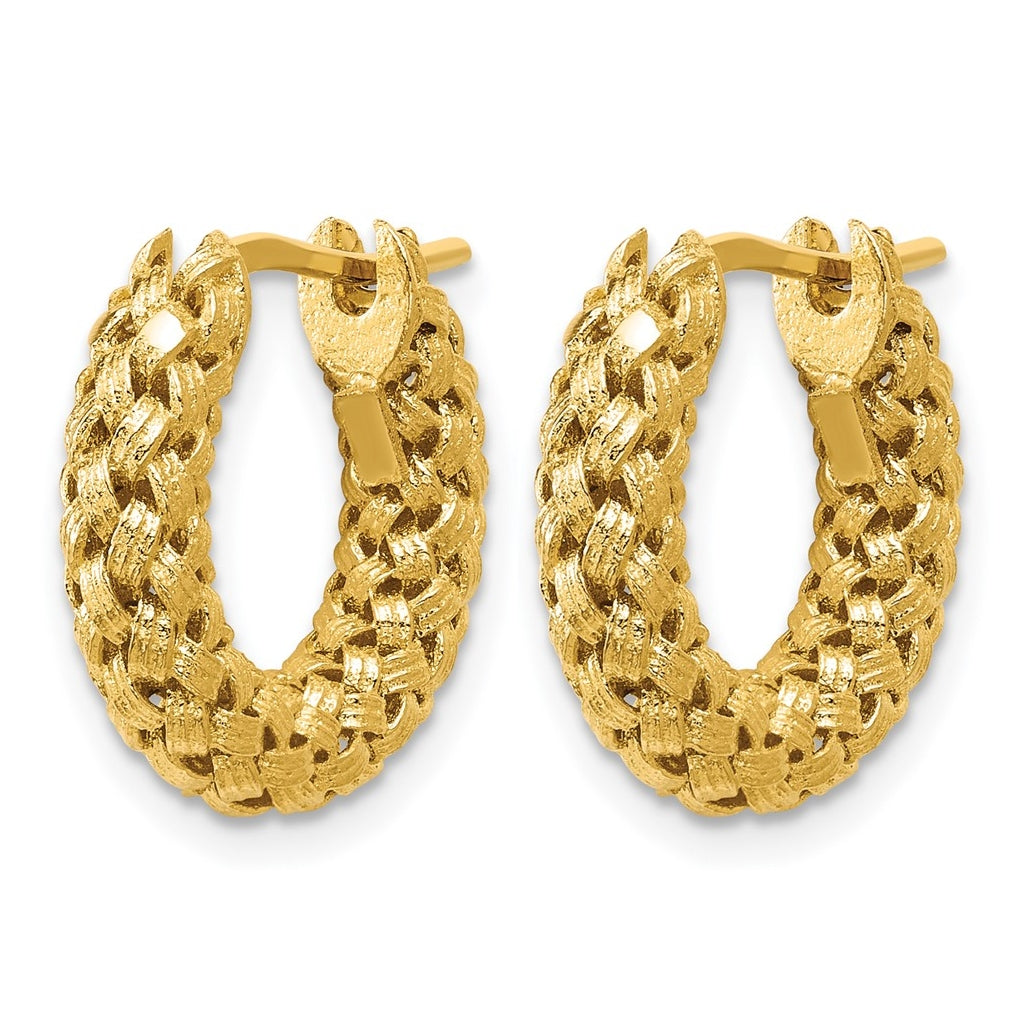 14k Yellow Gold Polished and Textured Woven Hoop Earrings