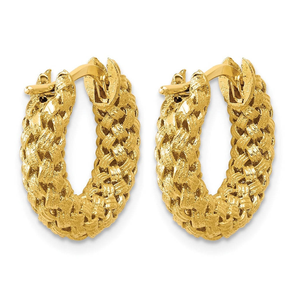 14k Yellow Gold Polished and Textured Woven Hoop Earrings