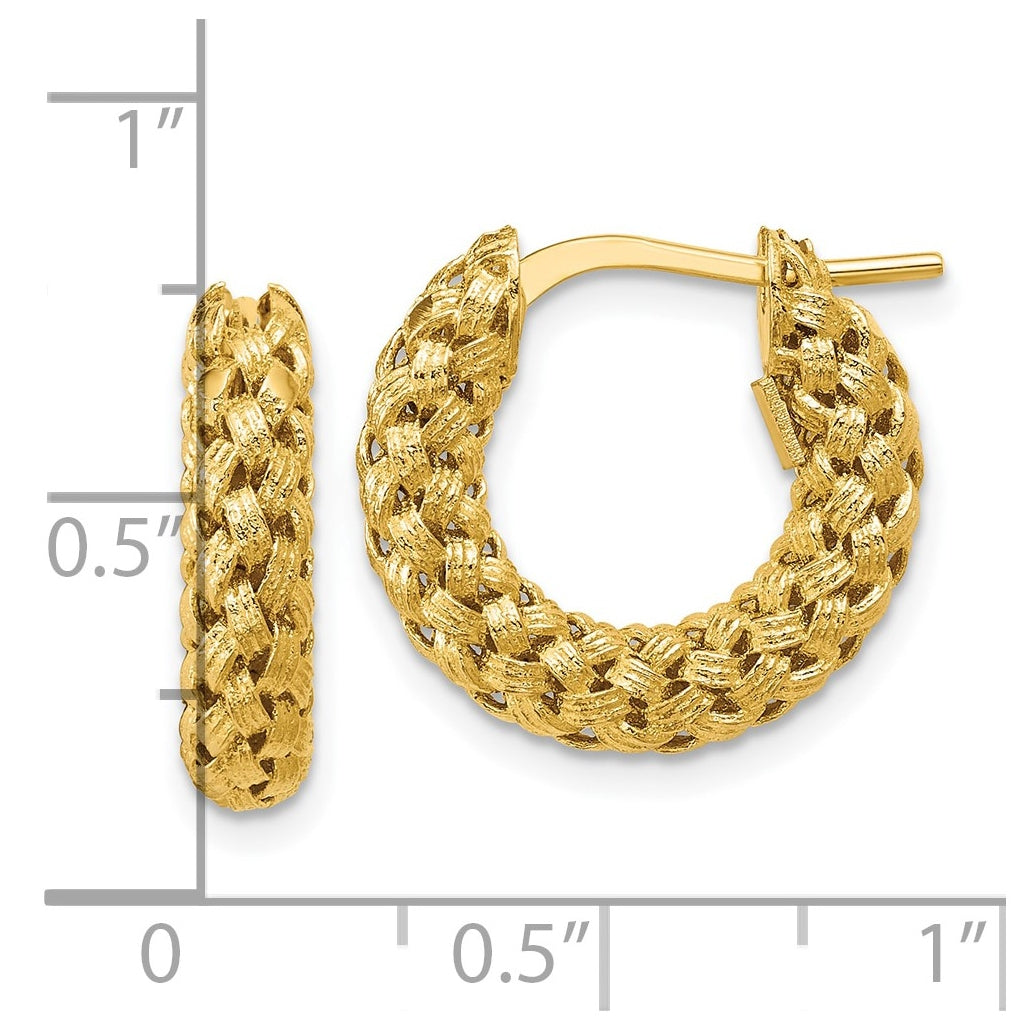 14k Yellow Gold Polished and Textured Woven Hoop Earrings