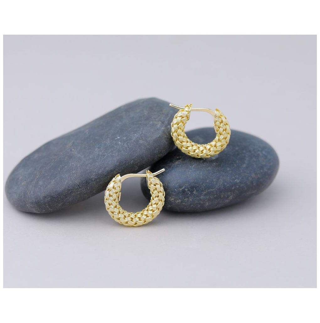 14k Yellow Gold Polished and Textured Woven Hoop Earrings