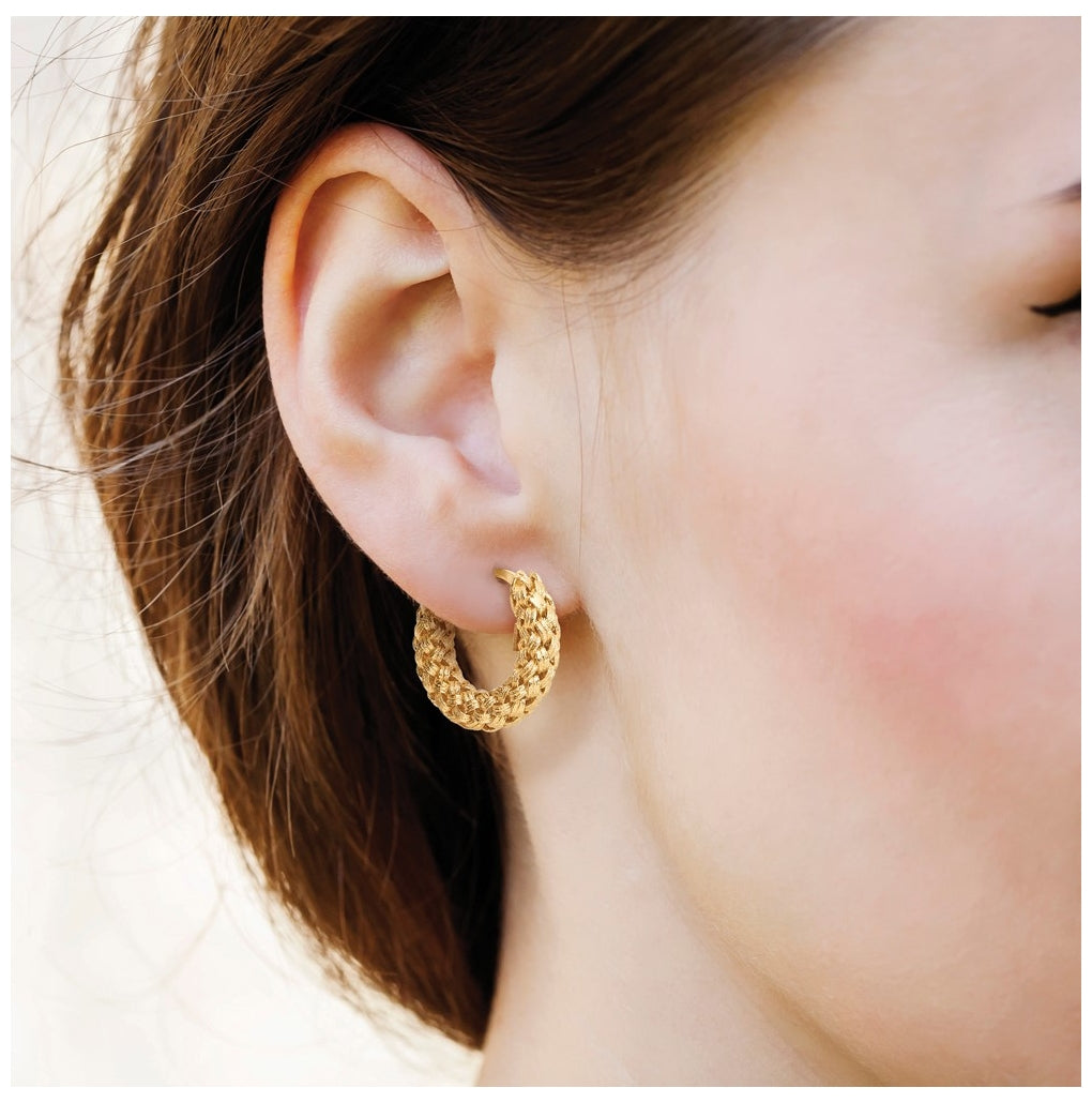 14k Yellow Gold Polished and Textured Woven Hoop Earrings