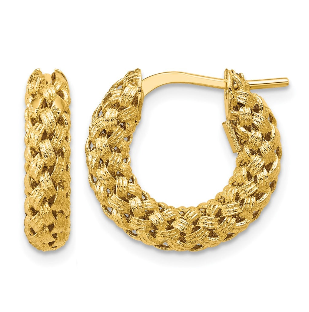 14k Yellow Gold Polished and Textured Woven Hoop Earrings