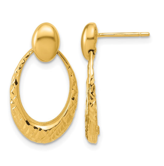 14k Yellow Gold Polished and Diamond-cut Oval Dangle Post Earrings