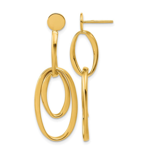 14k Yellow Gold Polished Oval Dangle Post Earrings
