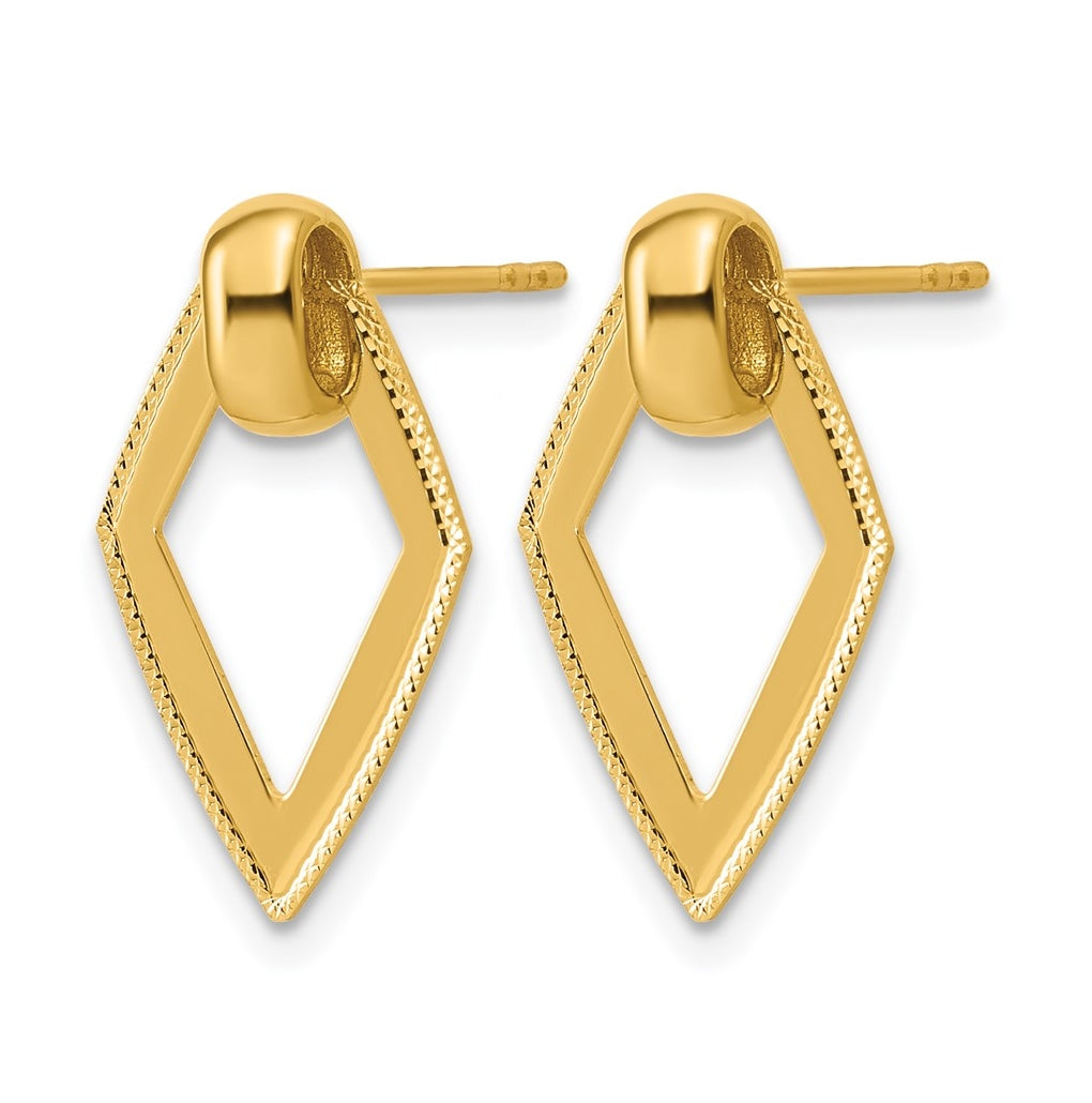 14k Yellow Gold Polished Diamond shape Dangle Post Earrings