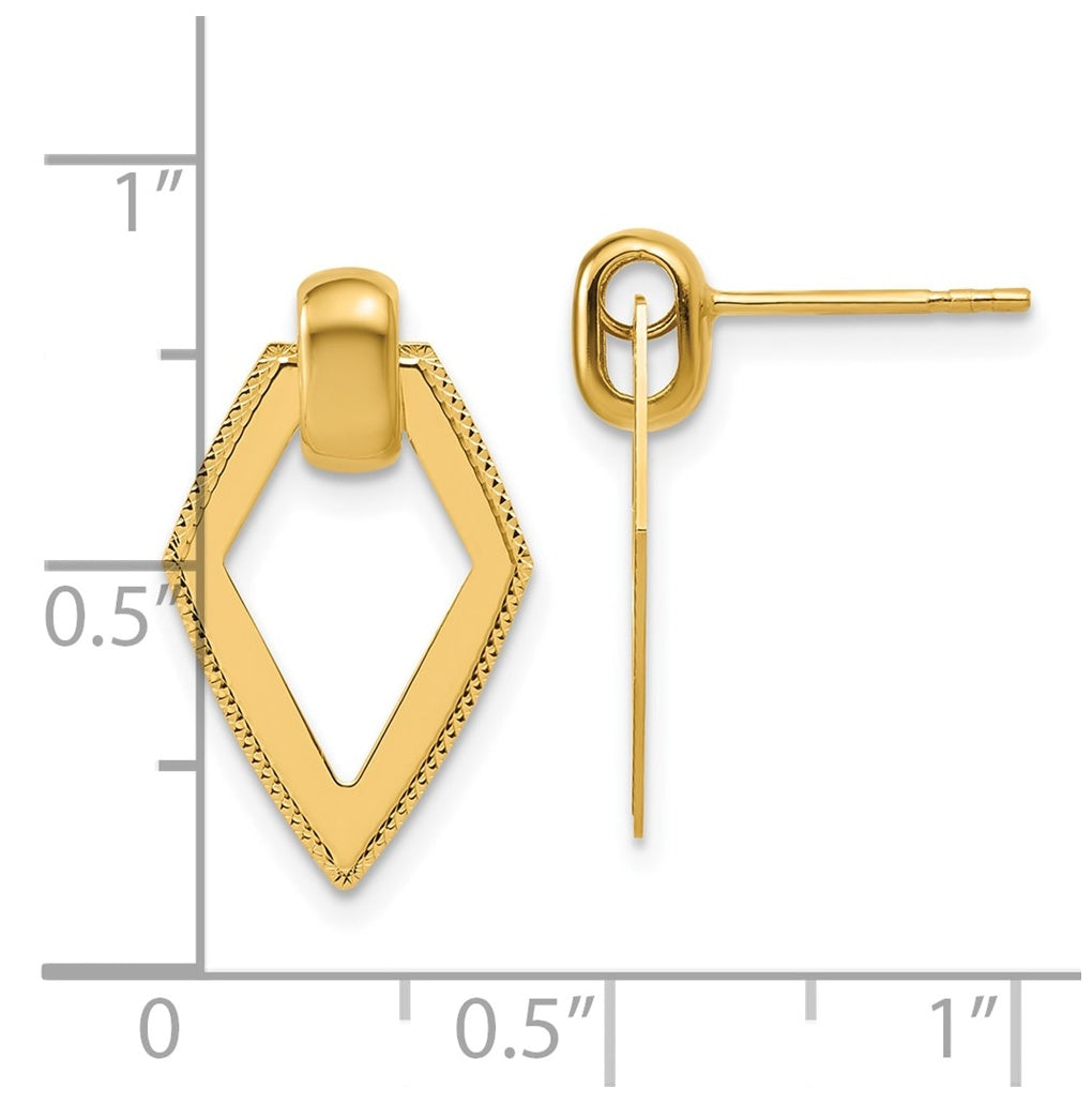 14k Yellow Gold Polished Diamond shape Dangle Post Earrings