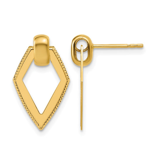 14k Yellow Gold Polished Diamond shape Dangle Post Earrings
