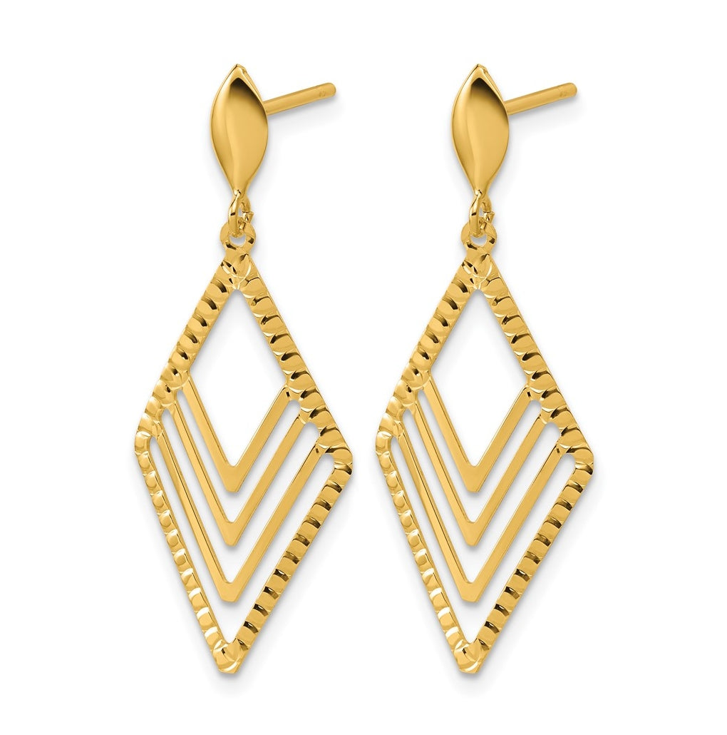 14k Yellow Gold Polished Diamond Shape Dangle Post Earrings