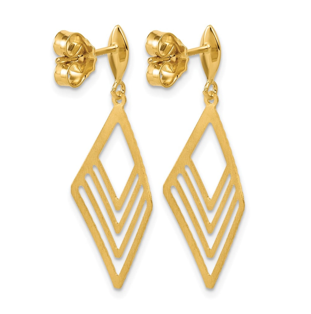 14k Yellow Gold Polished Diamond Shape Dangle Post Earrings