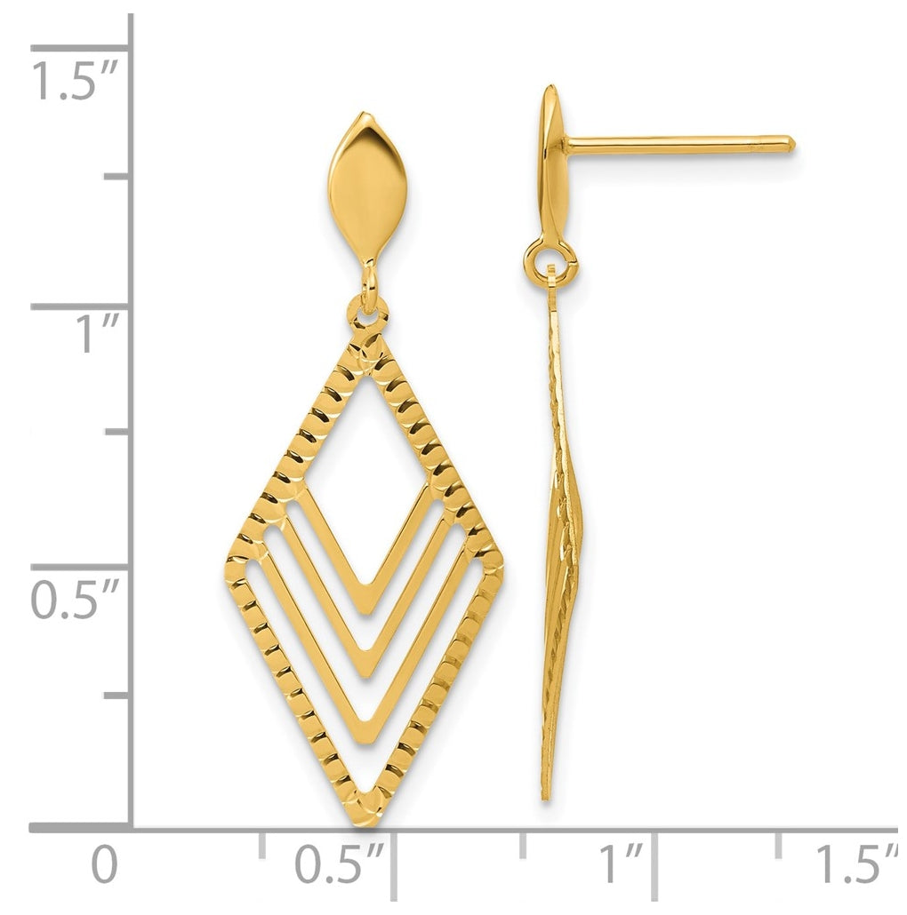 14k Yellow Gold Polished Diamond Shape Dangle Post Earrings