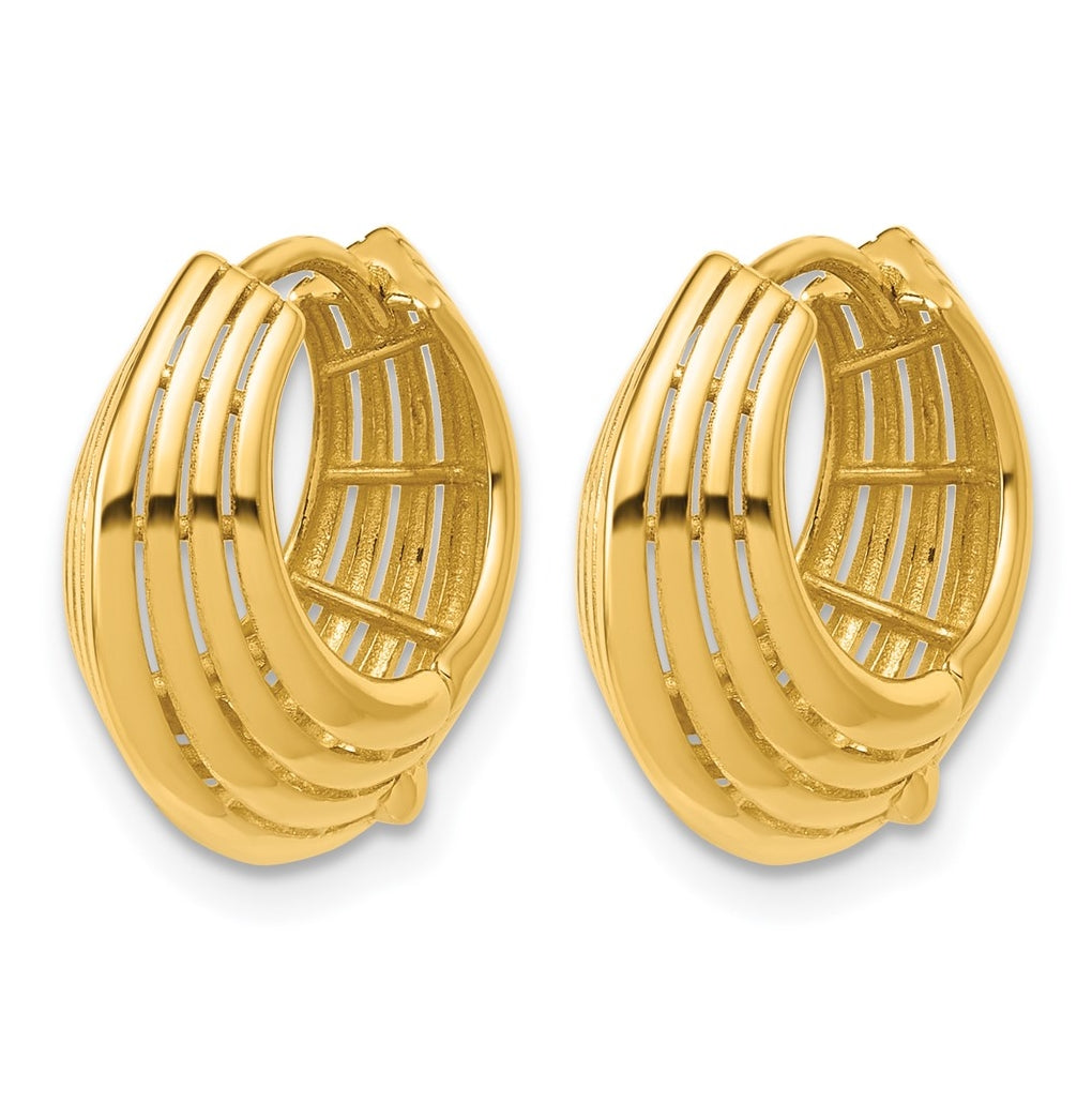 14k Yellow Gold Polished Grooved Hinged Hoop Earrings
