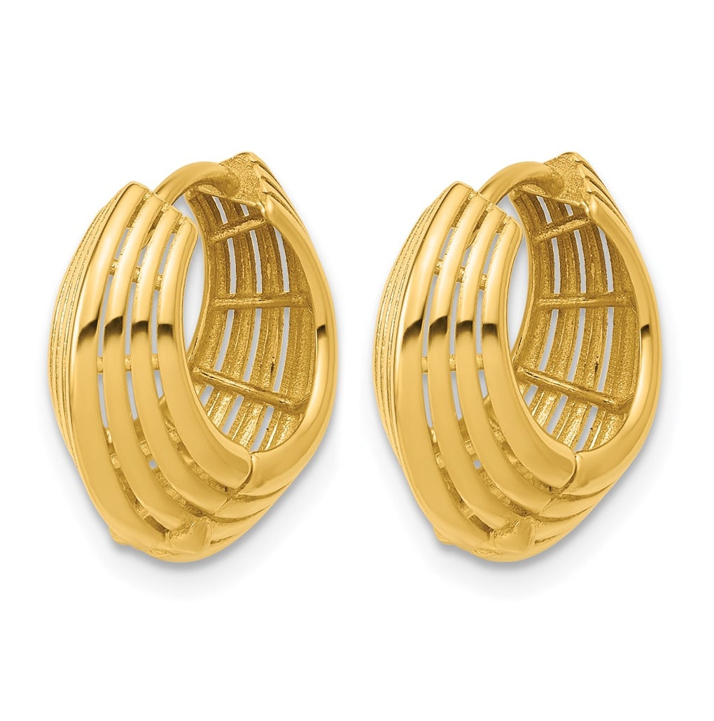 14k Yellow Gold Polished Grooved Hinged Hoop Earrings