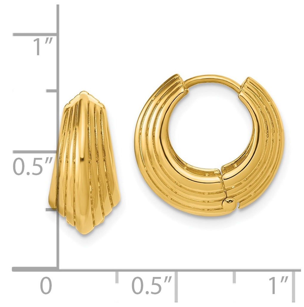 14k Yellow Gold Polished Grooved Hinged Hoop Earrings