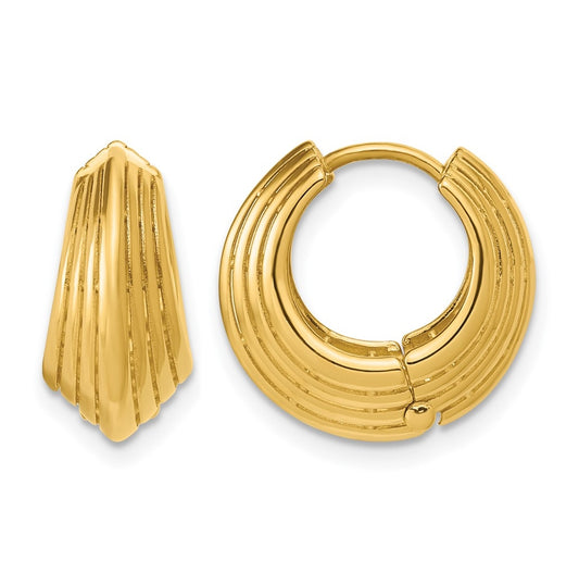 14k Yellow Gold Polished Grooved Hinged Hoop Earrings