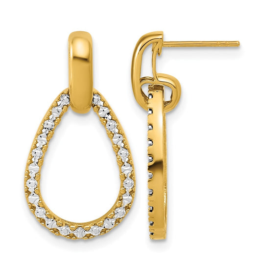 14k Yellow Gold w/RH-plating Polished Teardrop Dangle Post Earrings