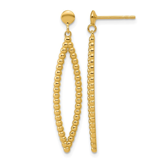14k Yellow Gold Polished Beaded Post Dangle Earrings