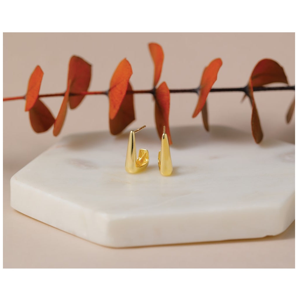 14k Yellow Gold Polished J-Hoop Post Earrings