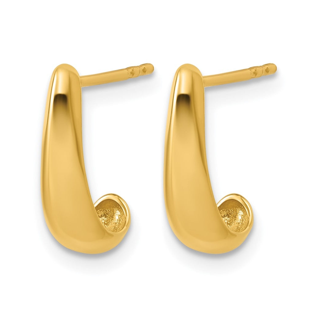 14k Yellow Gold Polished J-Hoop Post Earrings