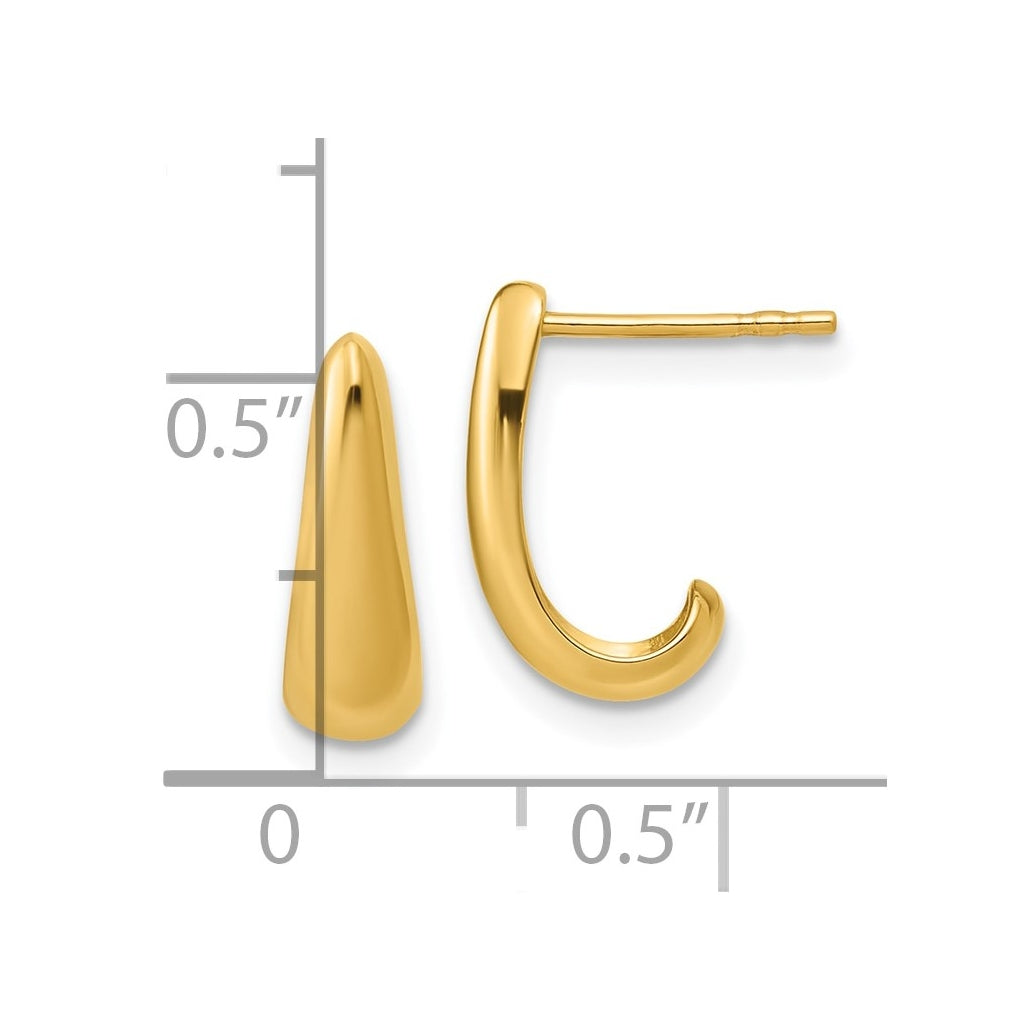 14k Yellow Gold Polished J-Hoop Post Earrings