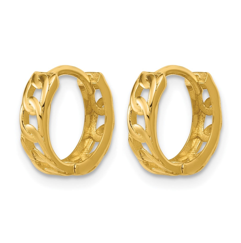 14k Yellow Gold Polished Link Pattern Huggie Hoop Earrings