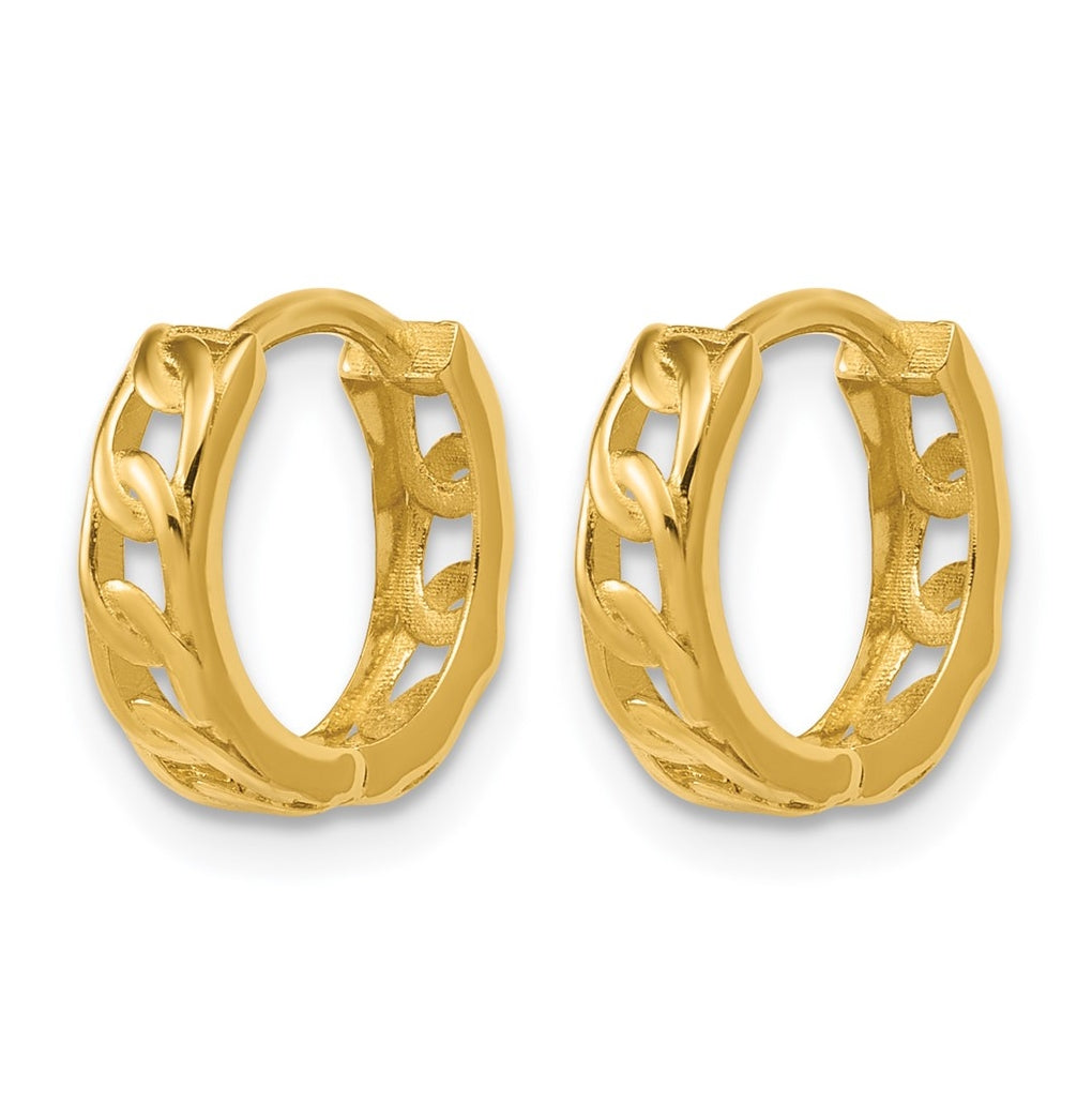 14k Yellow Gold Polished Link Pattern Huggie Hoop Earrings