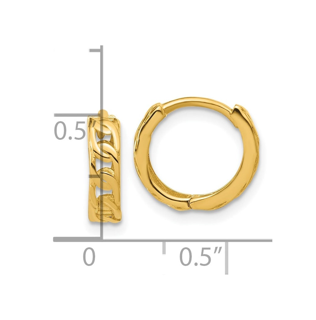 14k Yellow Gold Polished Link Pattern Huggie Hoop Earrings
