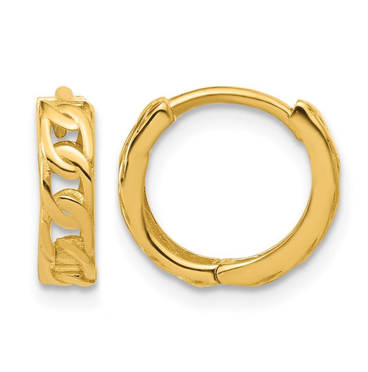 14k Yellow Gold Polished Link Pattern Huggie Hoop Earrings
