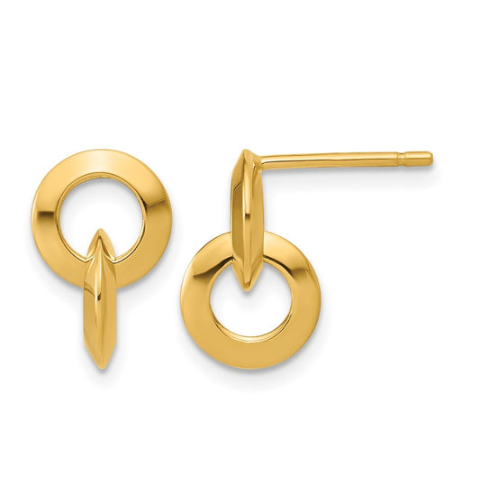 14k Yellow Gold Polished Circles Dangle Post Earrings