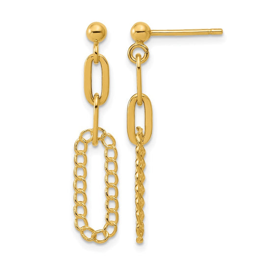14k Yellow Gold Polished Oval Dangle Post Earrings