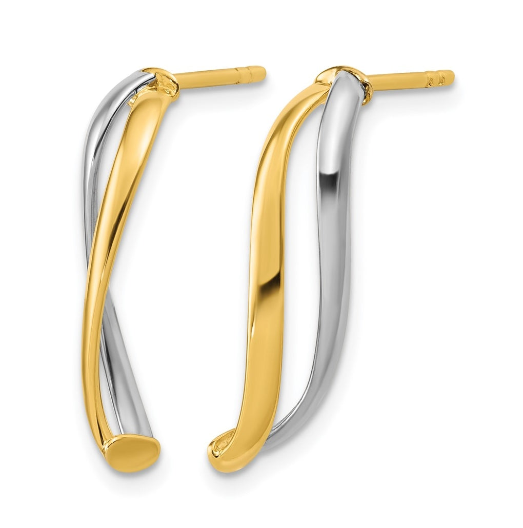14k Yellow Gold w/Rhodium Polished Curve Post Earrings