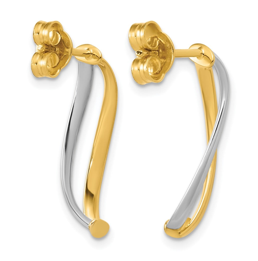 14k Yellow Gold w/Rhodium Polished Curve Post Earrings