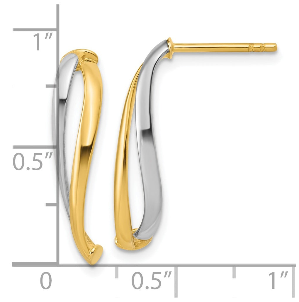 14k Yellow Gold w/Rhodium Polished Curve Post Earrings