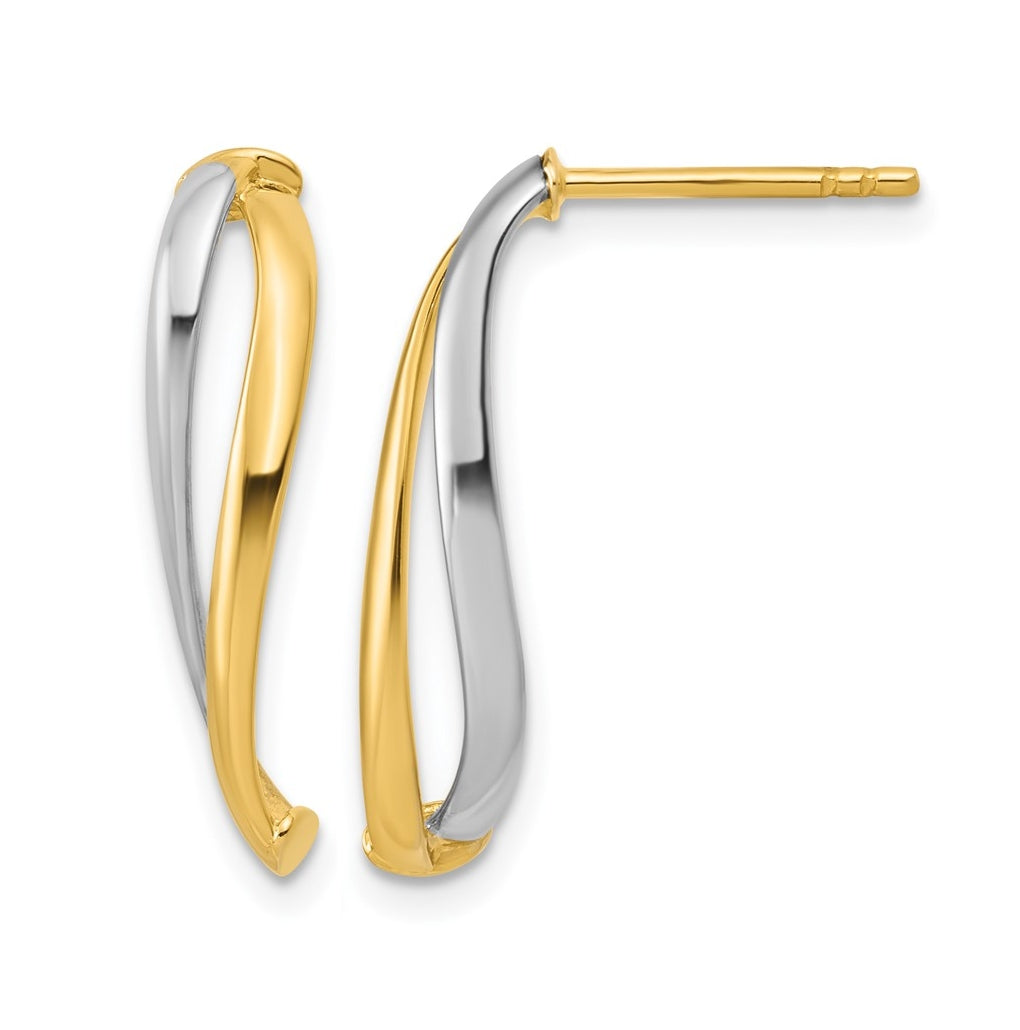 14k Yellow Gold w/Rhodium Polished Curve Post Earrings