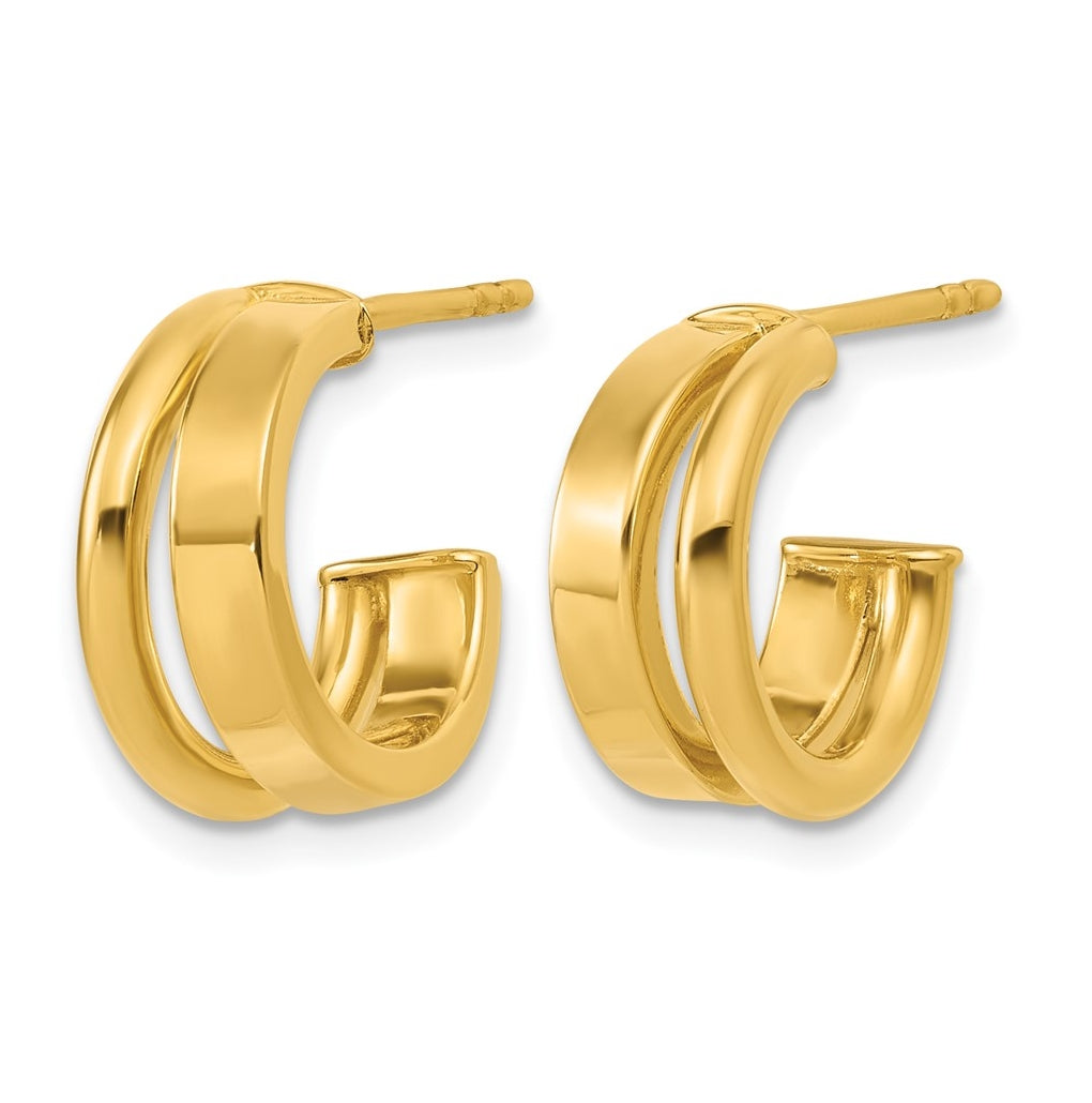 14k Yellow Gold Polished 2-Row J-Hoop Post Earrings
