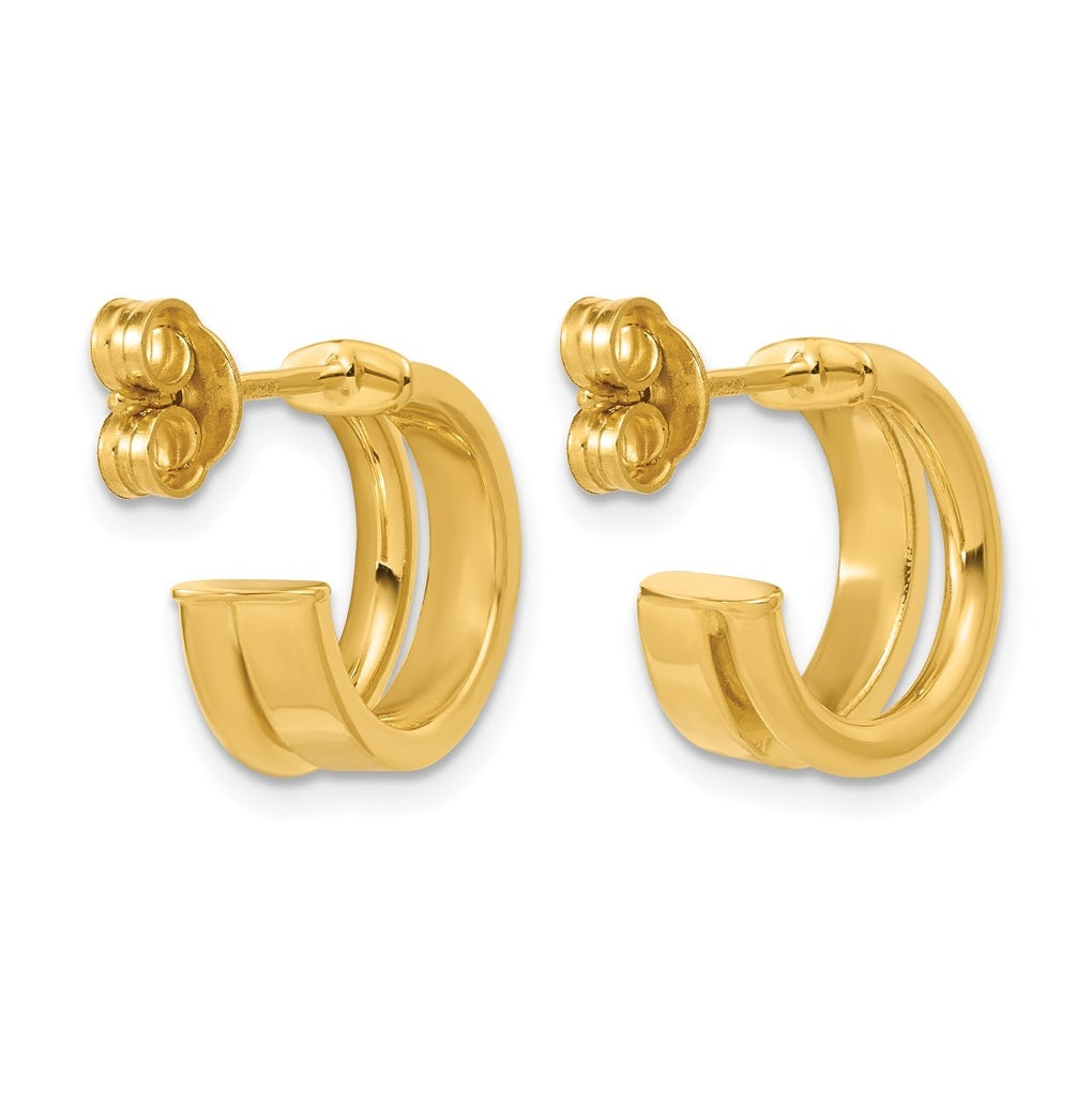 14k Yellow Gold Polished 2-Row J-Hoop Post Earrings