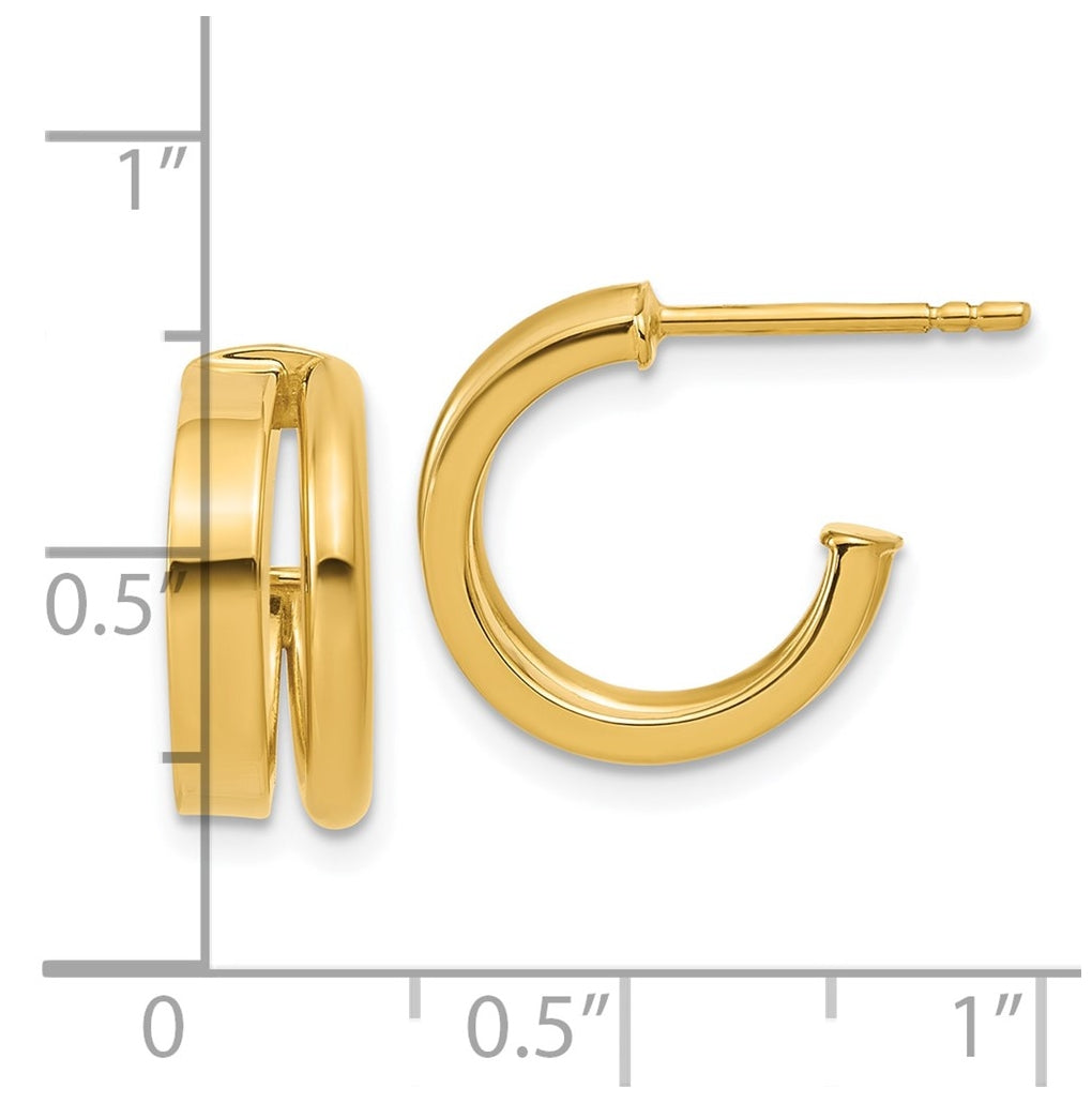 14k Yellow Gold Polished 2-Row J-Hoop Post Earrings