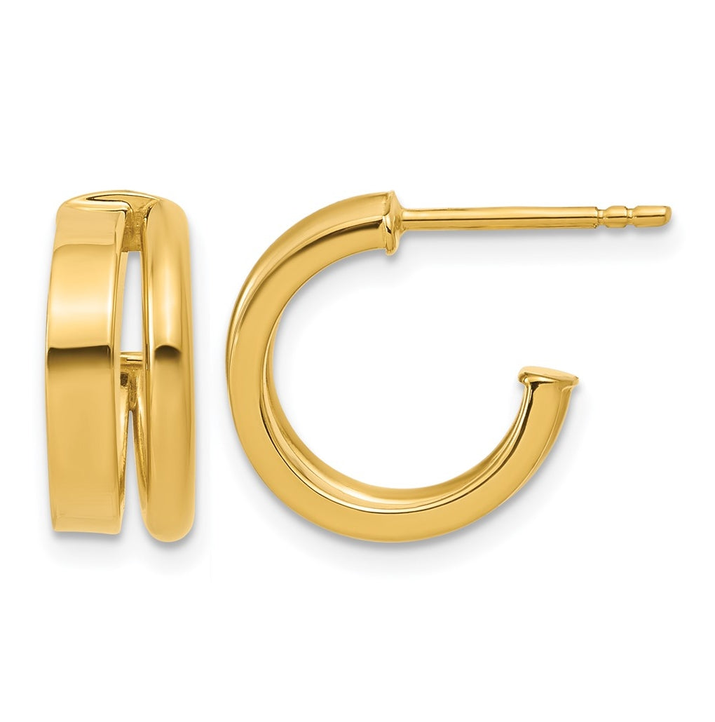 14k Yellow Gold Polished 2-Row J-Hoop Post Earrings
