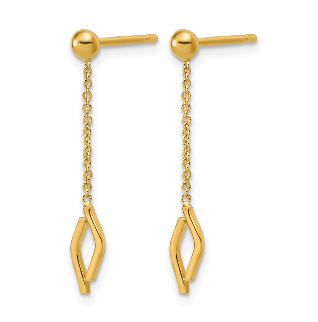 14k Yellow Gold Polished Diamond-shaped Dangle Post Earrings