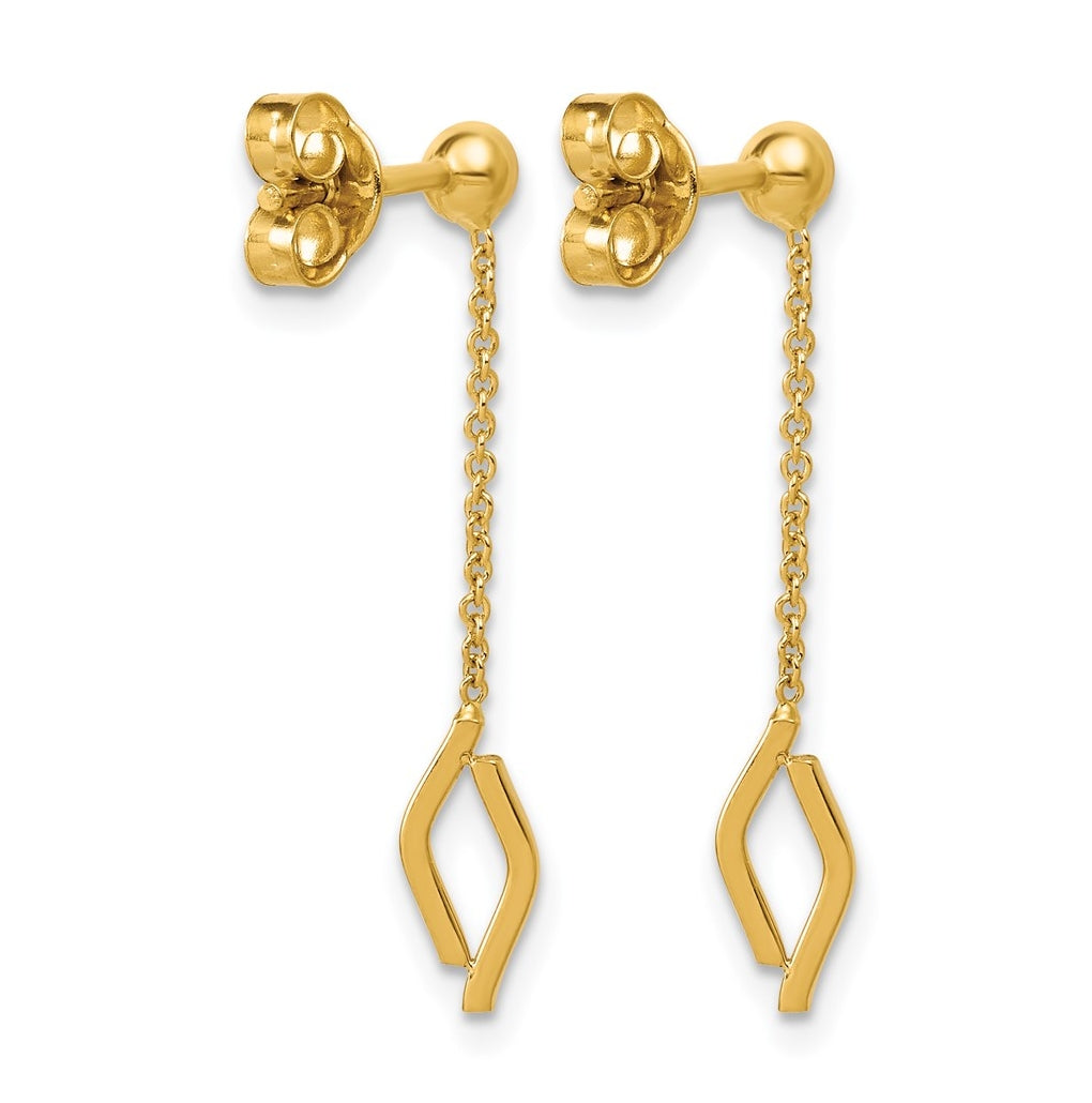 14k Yellow Gold Polished Diamond-shaped Dangle Post Earrings