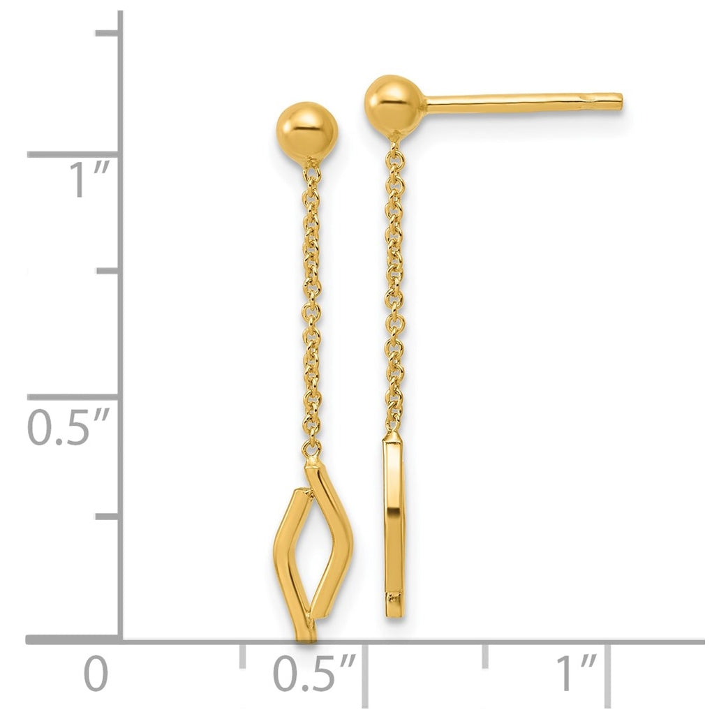 14k Yellow Gold Polished Diamond-shaped Dangle Post Earrings