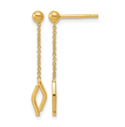 14k Yellow Gold Polished Diamond-shaped Dangle Post Earrings