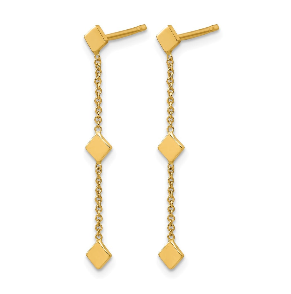14k Yellow Gold Polished Diamond-shaped Disk Dangle Post Earrings