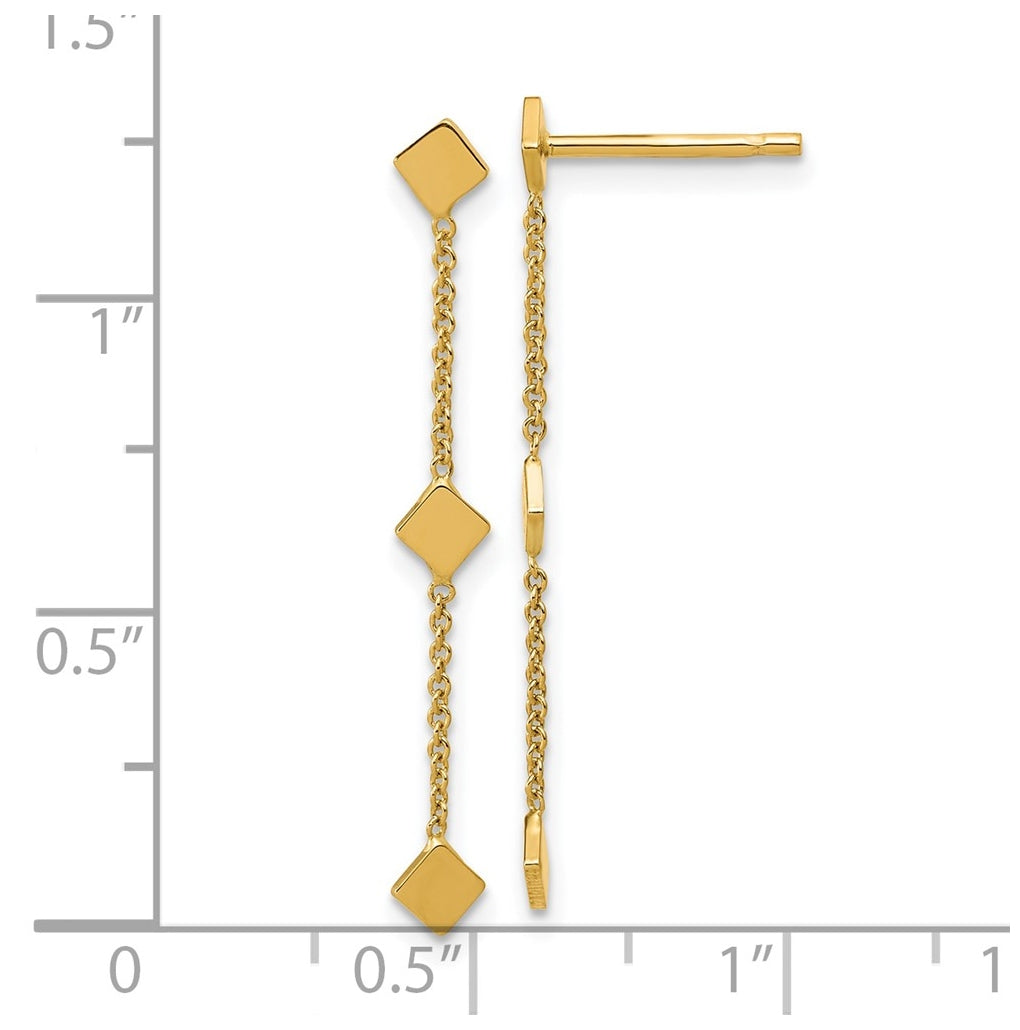 14k Yellow Gold Polished Diamond-shaped Disk Dangle Post Earrings