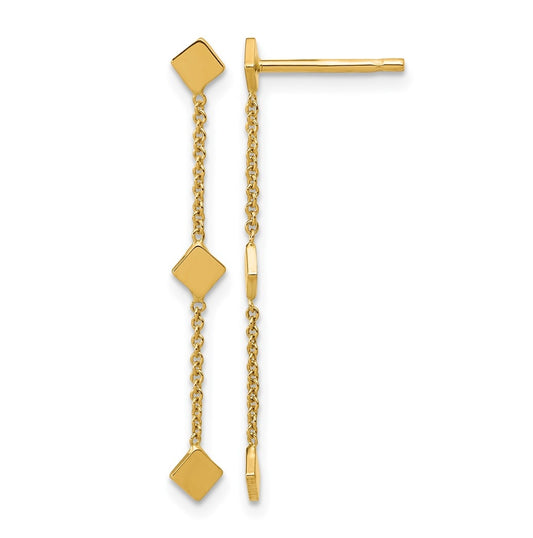 14k Yellow Gold Polished Diamond-shaped Disk Dangle Post Earrings