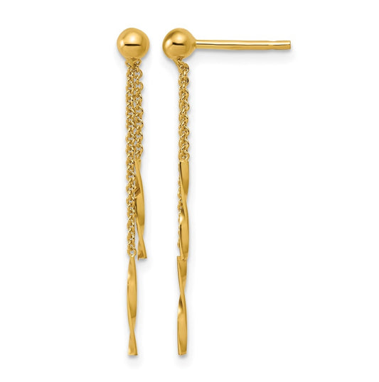 14k Yellow Gold Polished Twist Bars Dangle Post Earrings