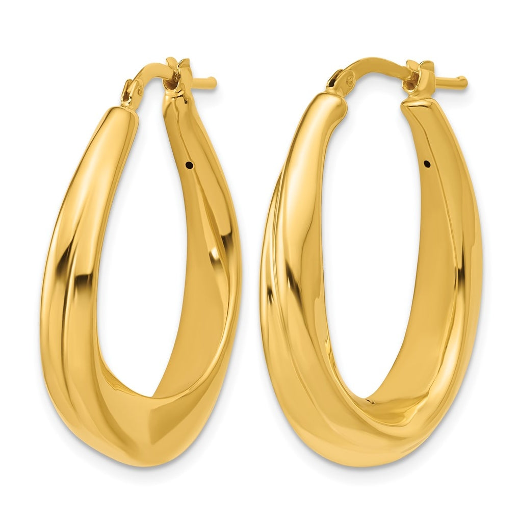 14k Yellow Gold Polished Oval Hollow Hoop Earrings