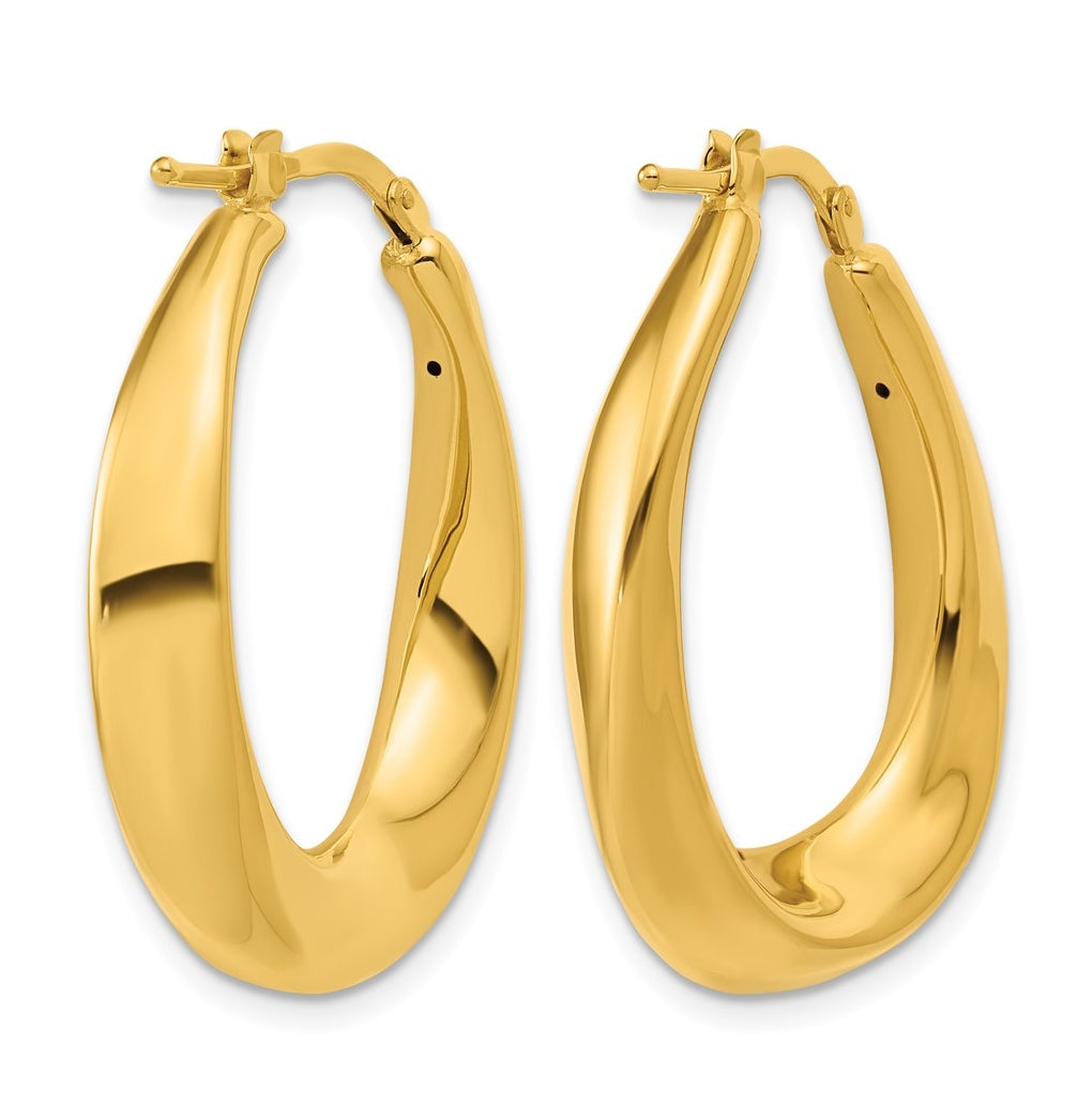 14k Yellow Gold Polished Oval Hollow Hoop Earrings